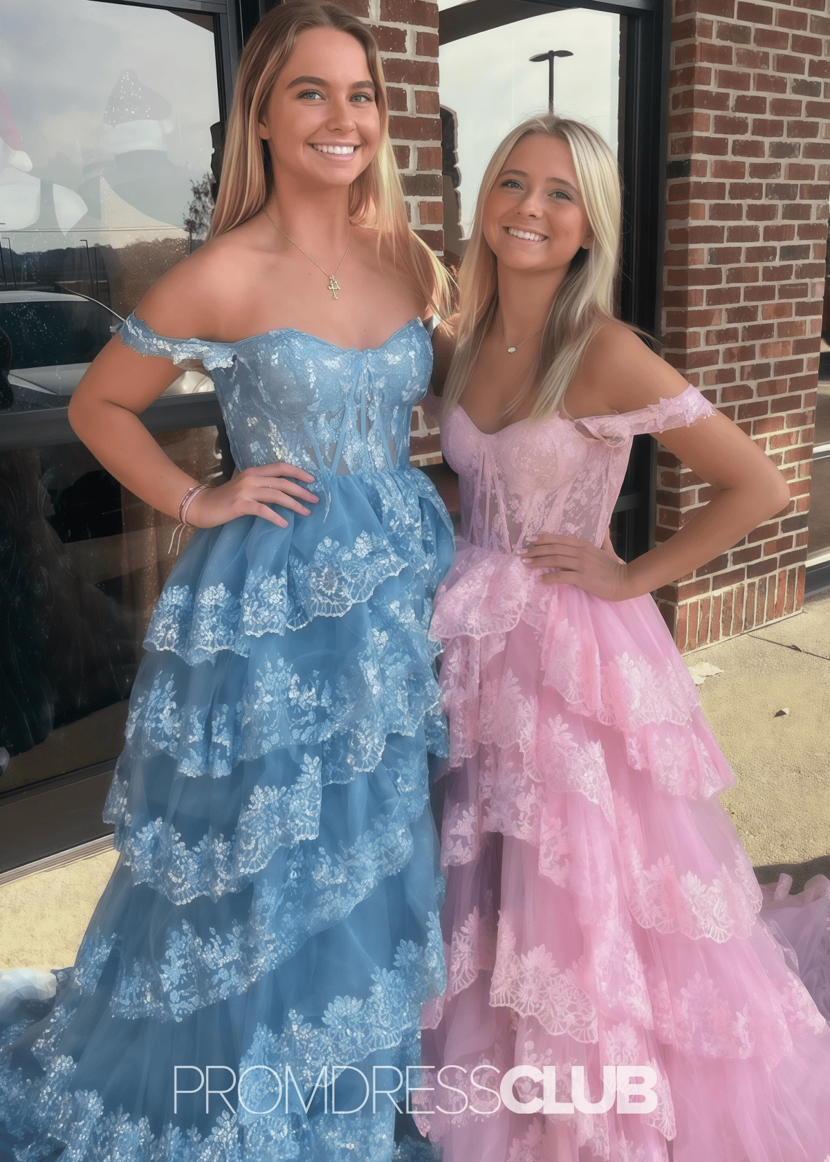 Myra | A Line Lace Appliques Light Pink Sequin Long Prom Dress - Light Blue - PROMDRESS Club