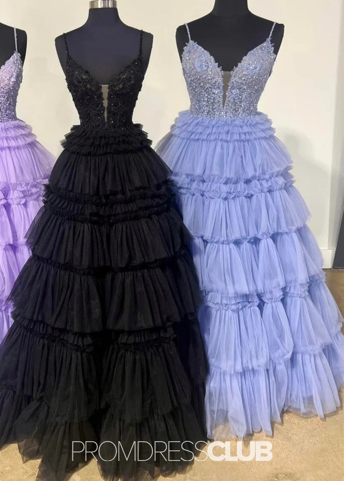 Nancy | A Line Ruffle Tiered Lavender Maxi Prom Dress - Price #price_variant_lowest# - Lilac - PromDressClub