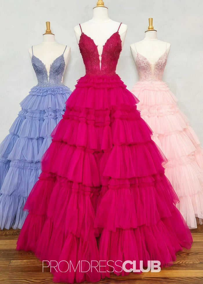 Nancy | A Line Ruffle Tiered Lavender Maxi Prom Dress - Price #price_variant_lowest# - Pink - PromDressClub