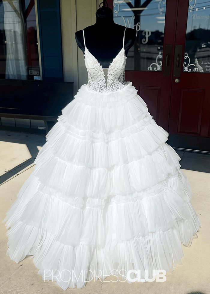 Nancy | A Line Ruffle Tiered Lavender Maxi Prom Dress - Price #price_variant_lowest# - White - PromDressClub