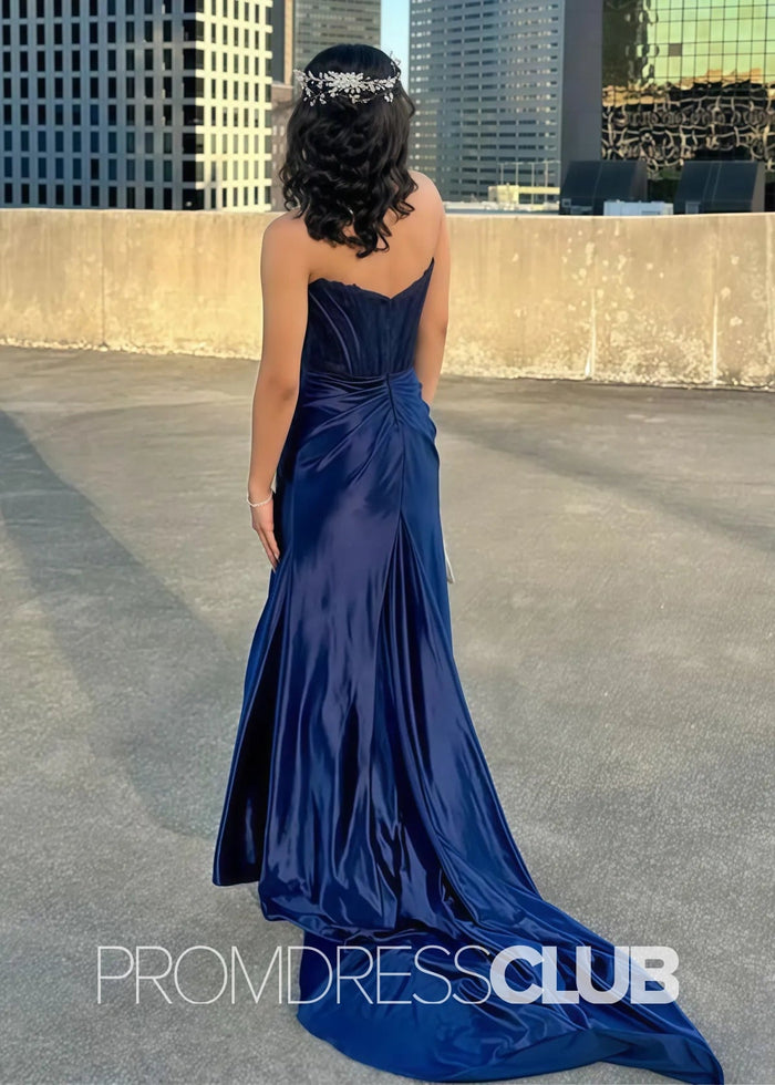 Nancy |Blue Long Prom Dresses Near Me With Mermaid Strapless High Slit - Price #price_variant_lowest# - Blue - PromDressClub