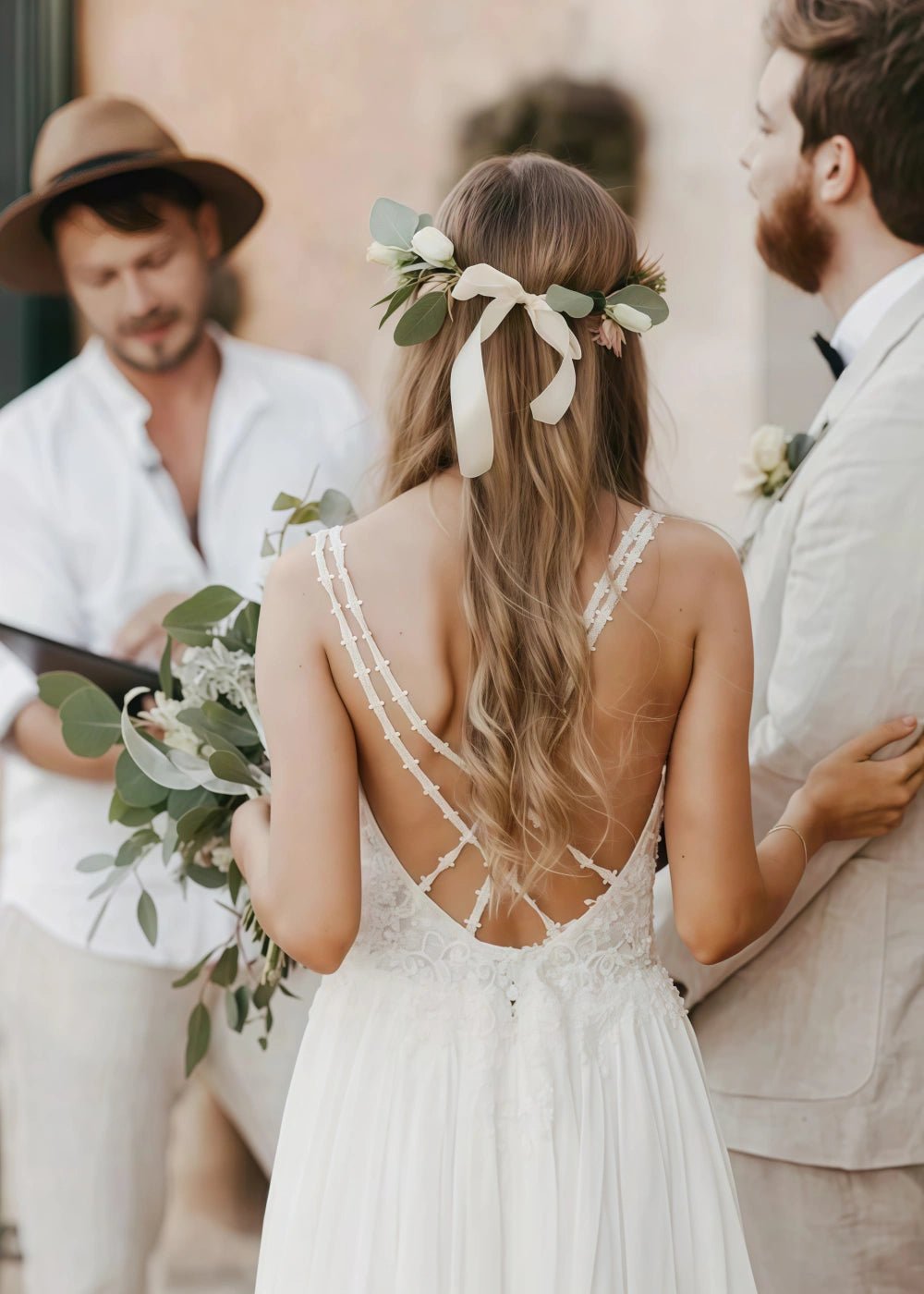 Natalie | Boho Chic Spaghetti Strap V Neck Lace and Chiffon Wedding Dress with Long Train - Ivory - PromDressClub