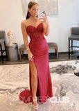 Natalie |Long Fuchsia Prom Dresses Near Me With Mermaid Sweetheart Slit - Red - US0 - PromDressClub