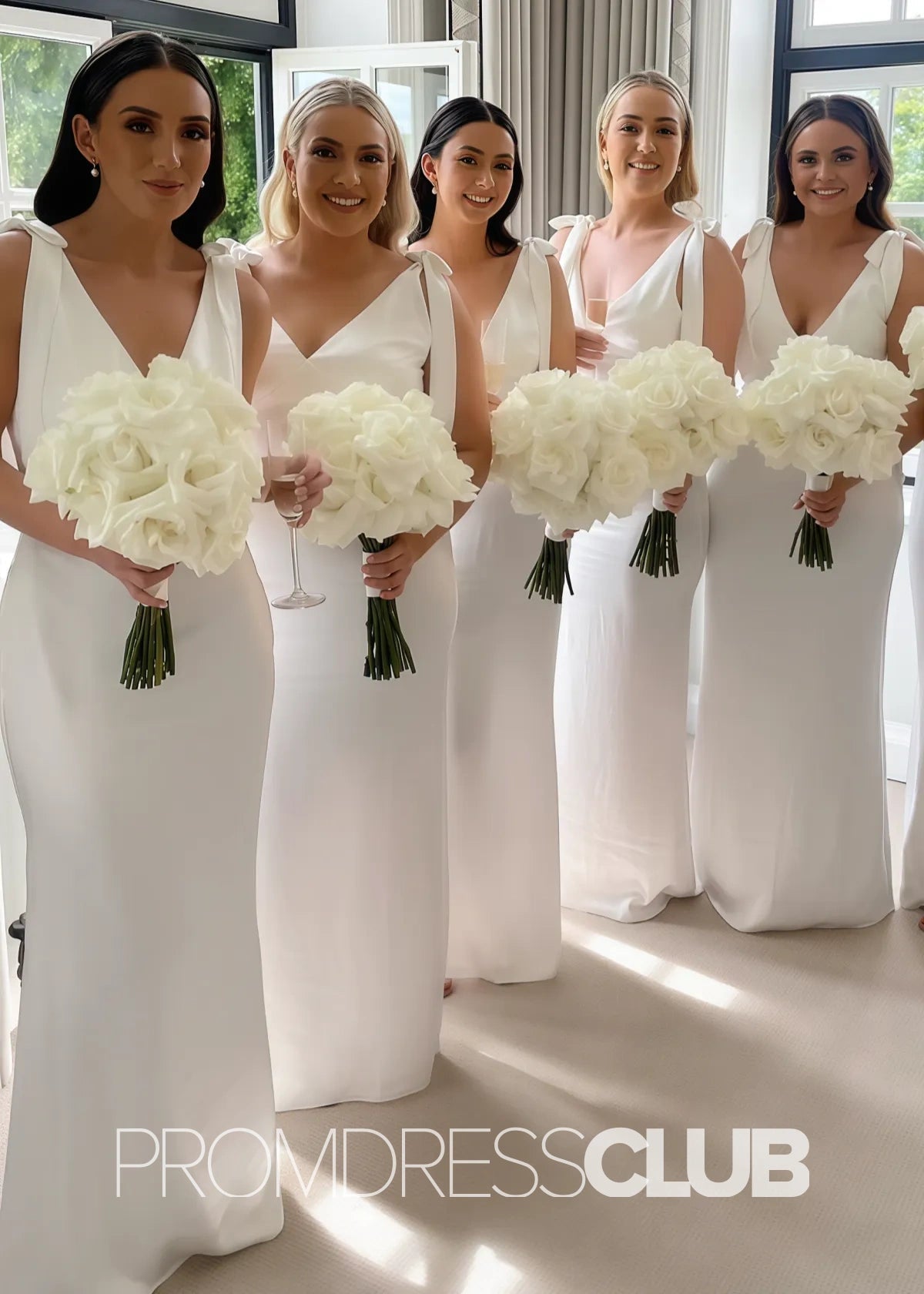 Octavia | Long Pink Bridesmaid Dress With Satin Boho Bow Mermaid Straps - Price #price_variant_lowest# - White - PromDressClub