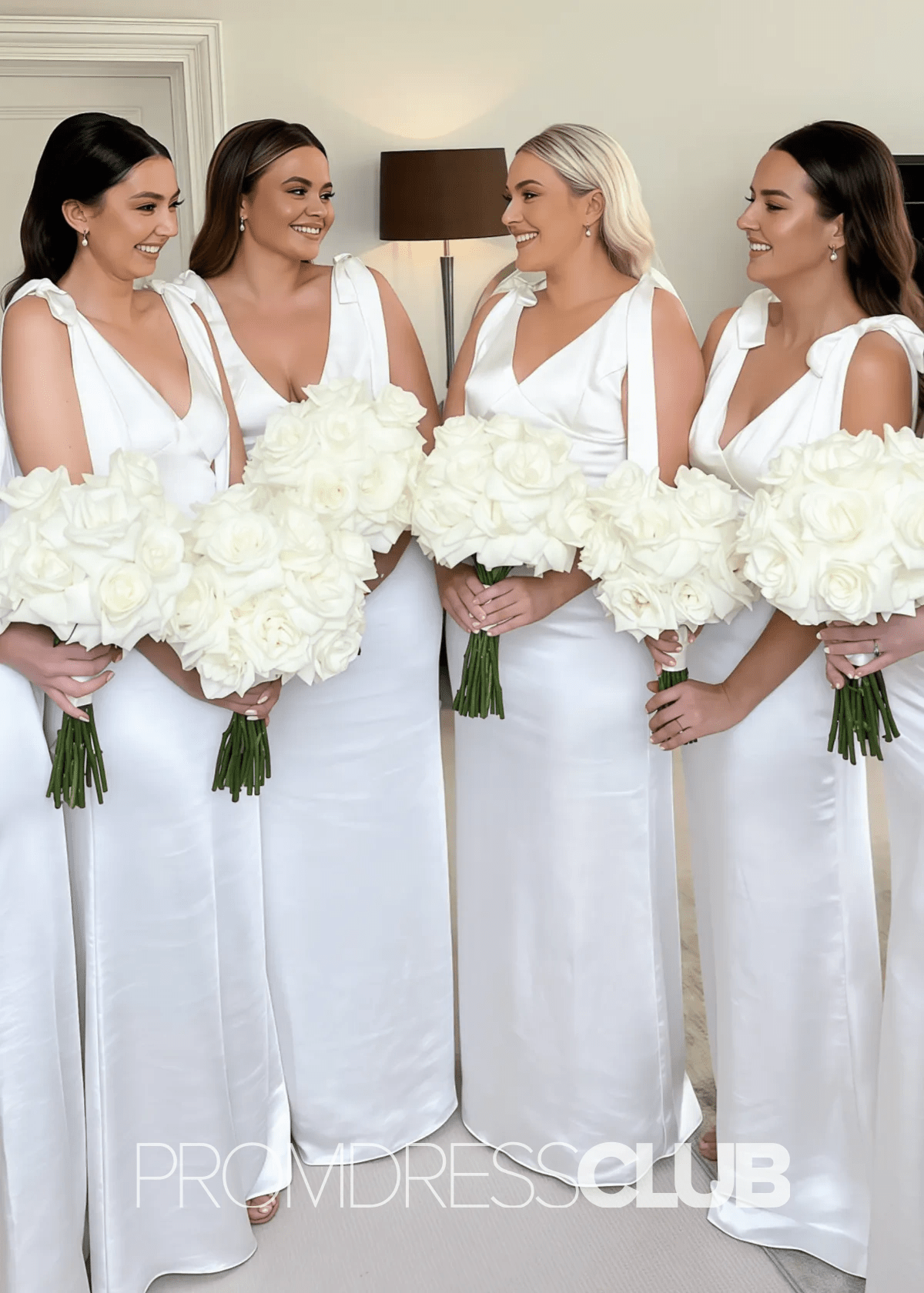 Octavia | Long Pink Bridesmaid Dress With Satin Boho Bow Mermaid Straps - Price #price_variant_lowest# - White - PromDressClub