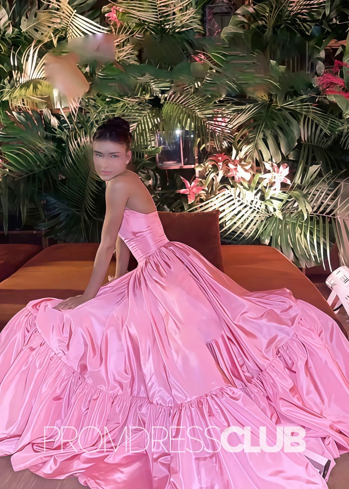 Odelette |Long Pink Prom Dresses Store With A - Line Ruched Strapless Long Party Gown Slit - Price #price_variant_lowest# - Hot Pink - PromDressClub