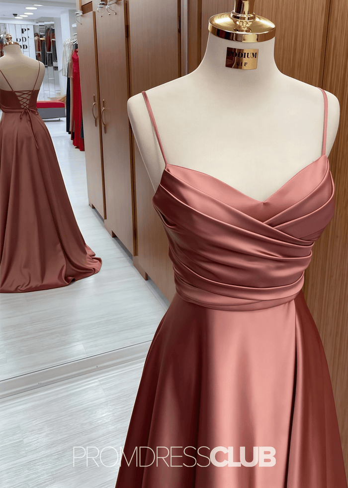 Odelia | A Line Chocolate Satin Long Bridesmaid Dress - Price #price_variant_lowest# - Chocolate - PromDressClub