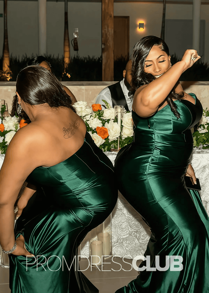 Patricia |Plus Size Long Dark Green Bridesmaid Dresses Near Me With Mermaid Sweetheart Satin Emerald - Price #price_variant_lowest# - Dark Green - PromDressClub