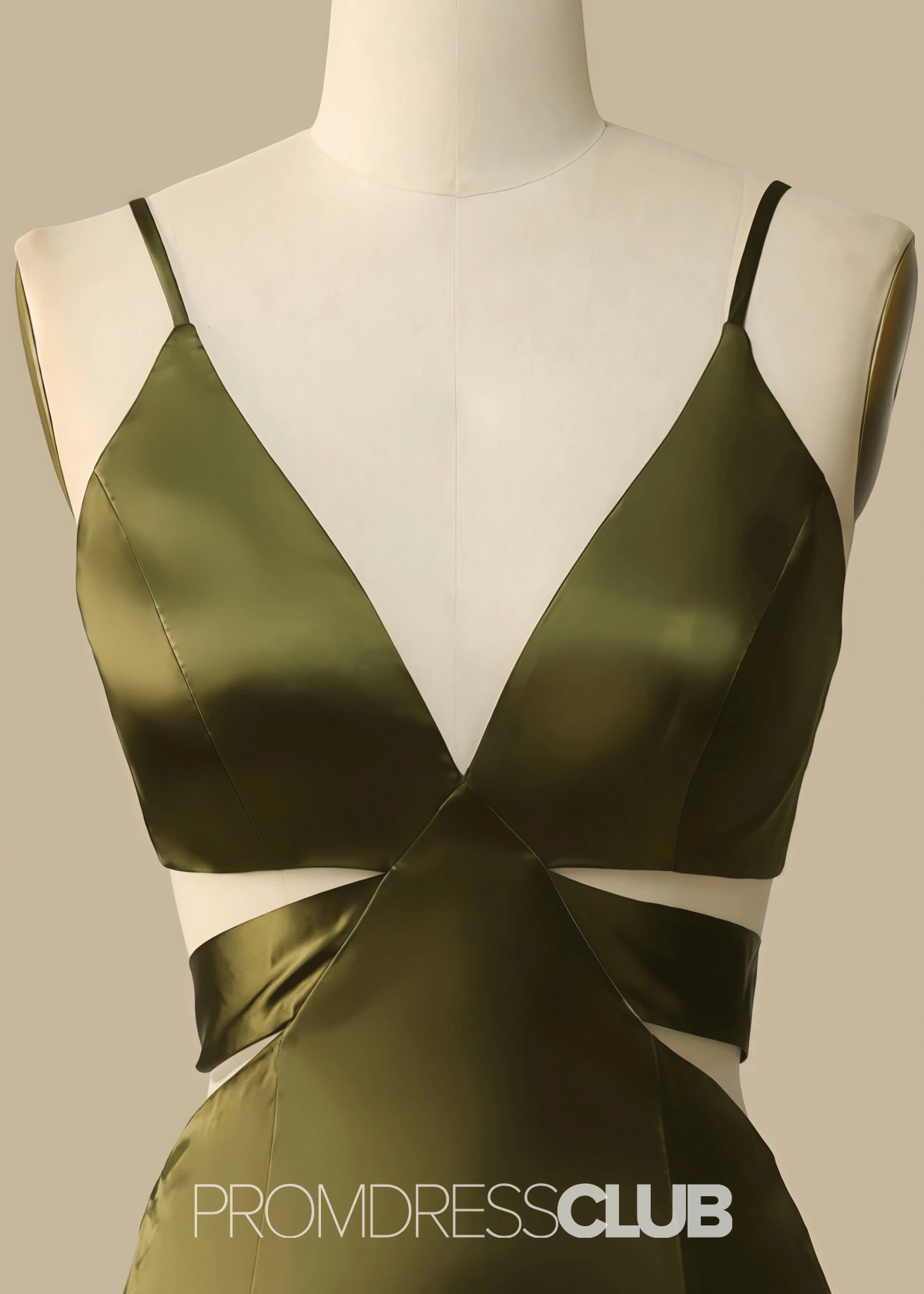 Pearl | A Line Cutout Olive Green Satin Long Bridesmaid Dress with - Olive Green - PROMDRESS Club