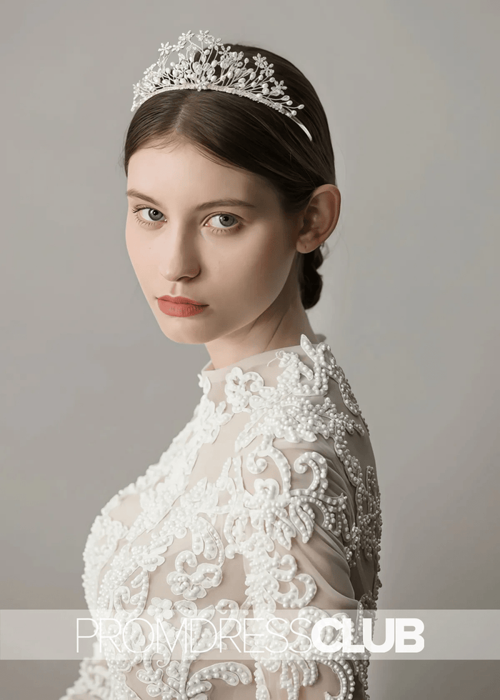 Pearl Snowflake Bridal Crown With Transparent Crystal Flower - Price #price_variant_lowest# - Gold - PromDressClub