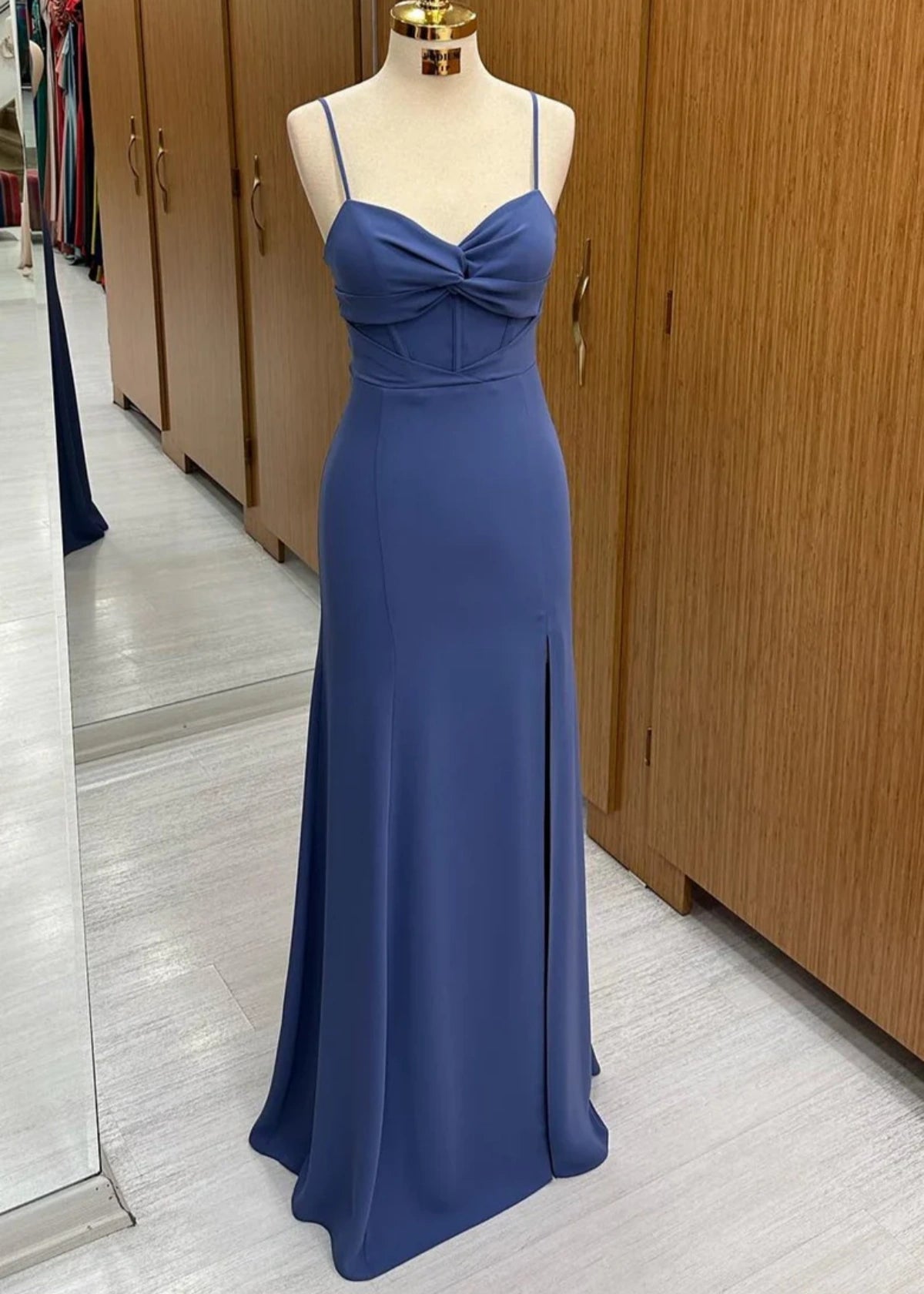 Phoebe | Mermaid Twist - Front Navy Blue Chiffon Long Bridesmaid Dress - Navy Blue - PROMDRESS Club