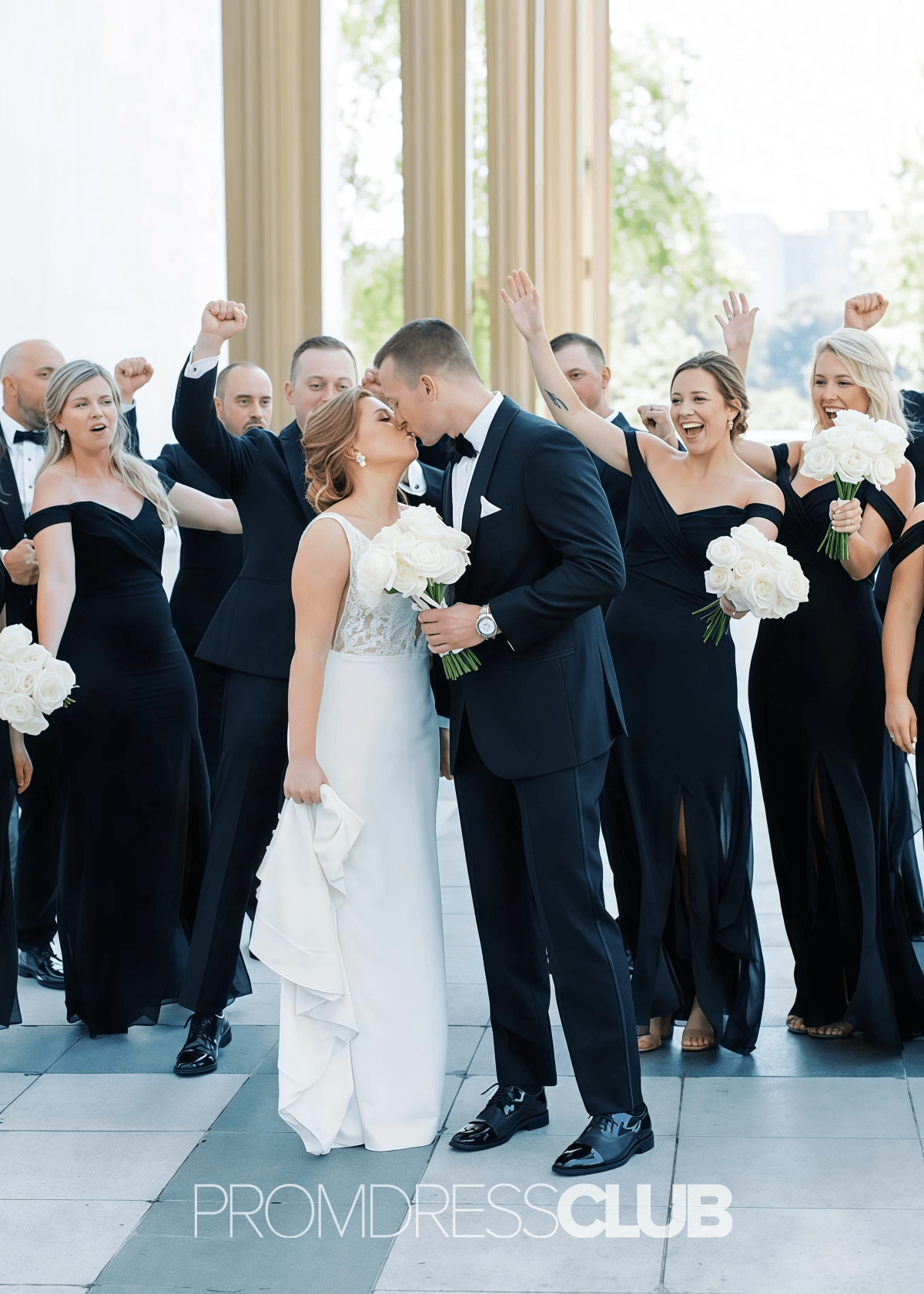 Queena | Mermaid Bow Side Slit Navy Blue Chiffon Long Bridesmaid Dress - Navy Blue - PROMDRESS Club