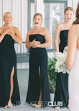 Rachel | Mermaid Strapless Black Satin Maxi Bridesmaid Dress - Black - PROMDRESS Club