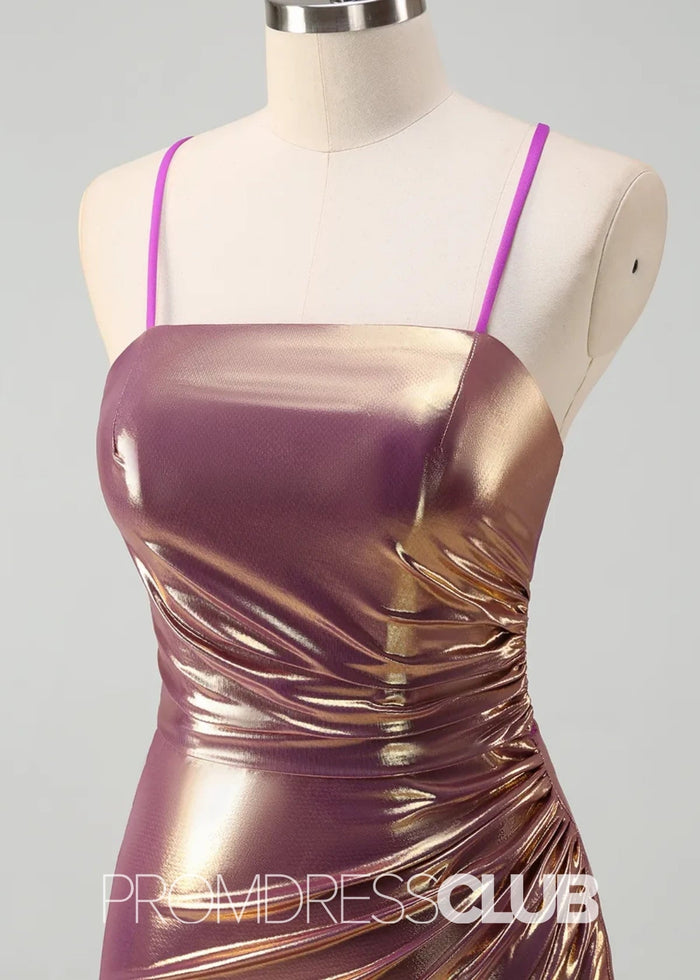 Rita |Rose Gold Metallic Long Prom Dresses Websites With Spaghetti Straps Mermaid Slit - Price #price_variant_lowest# - RosyBrown - PromDressClub