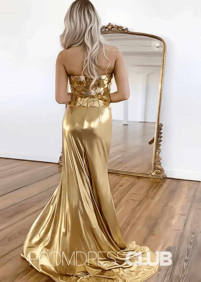Rosalind |Long Sparkly Gold Prom Dresses Websites With Strapless Mirror Mermaid Slit - Price #price_variant_lowest# - Gold - PromDressClub