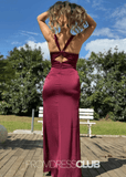 Samantha | Mermaid Cutout Back Ruched Burgundy Satin Long Bridesmaid Dress - Burgundy - PROMDRESS Club