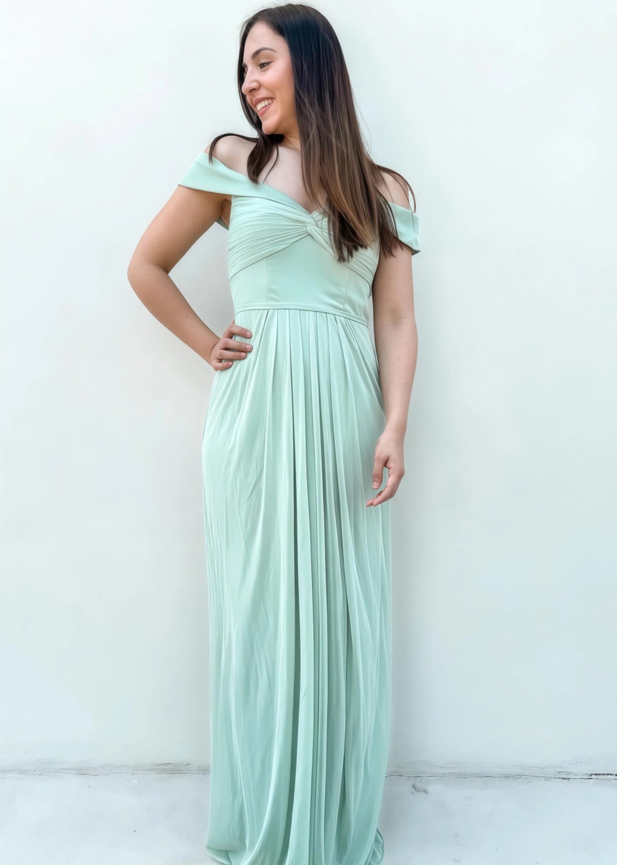 Sara | Sheath Column Twist - Front Sage Green Long Bridesmaid Dress - Sage - PROMDRESS Club