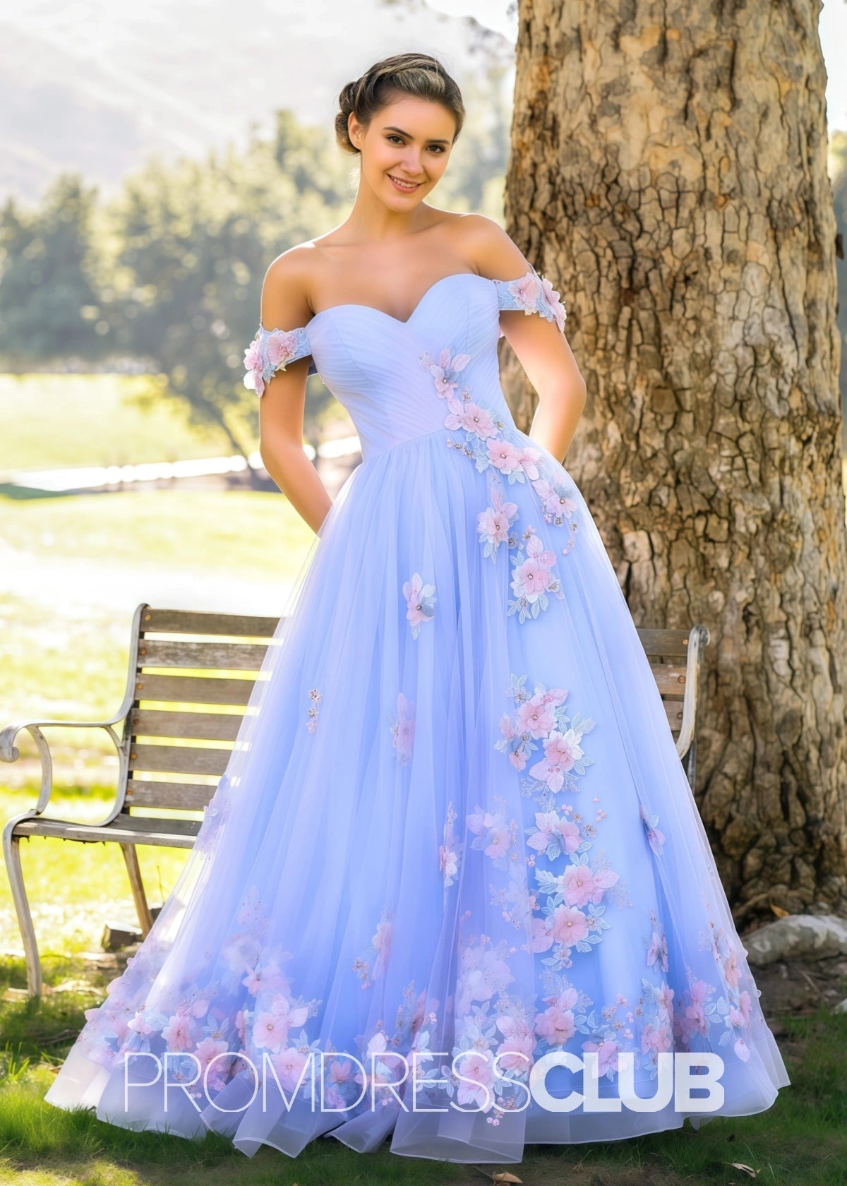 Sebastiane |Lavender Floor LengthLong Prom Dresses With A Line off the shoulder Applique Tulle - Lavender - PromDressClub