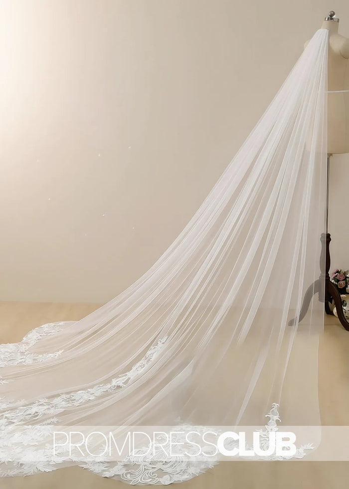 Shaped Bridal Veil With Vintage Lace Cathedral Wedding Veil - Price #price_variant_lowest# - White - PromDressClub