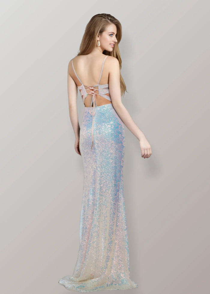 Juliet | Glitter Light Pink and Light Mermaid Backless Green Prom Dress with Slit - Sky Blue - PromDressClub