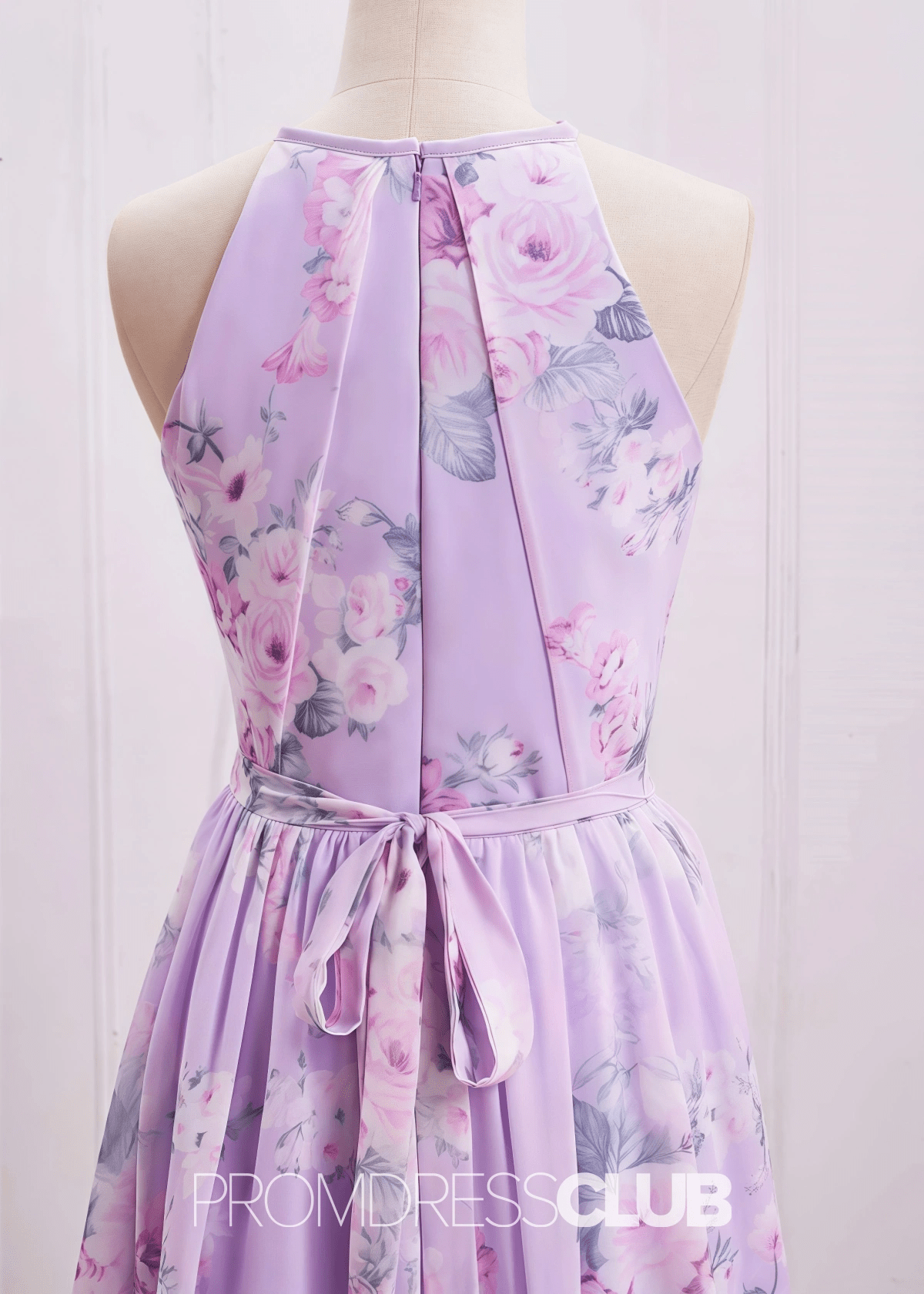 Sherry | A Line Lavender Floral Print Chiffon Maxi Bridesmaid Dress - Lavender Floral - PROMDRESS Club