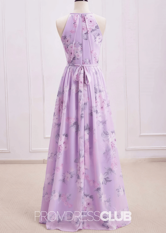 Sherry | A Line Lavender Floral Print Chiffon Maxi Bridesmaid Dress - Price #price_variant_lowest# - Lavender Floral - PromDressClub