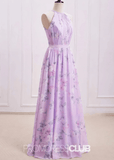 Sherry | A Line Lavender Floral Print Chiffon Maxi Bridesmaid Dress - Lavender Floral - PROMDRESS Club