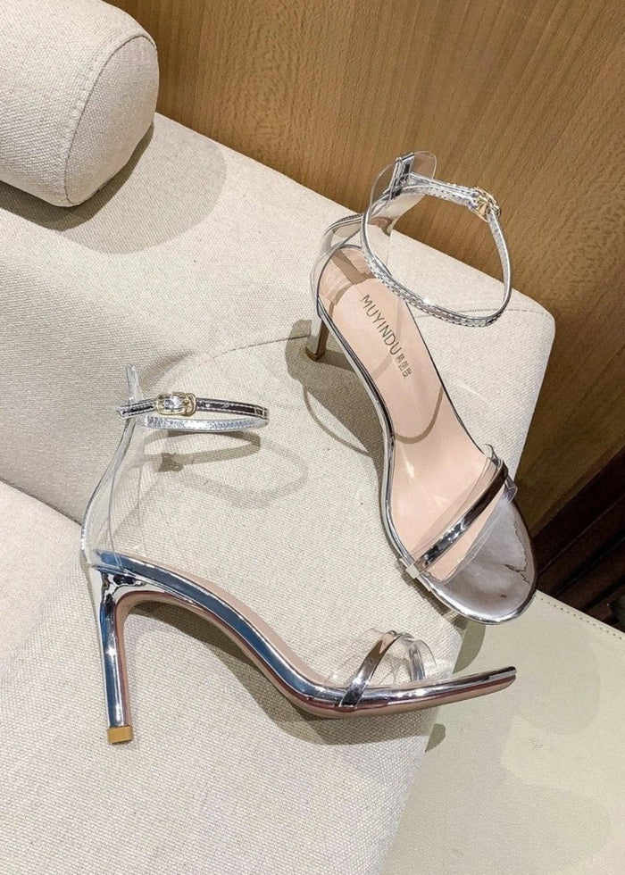 Shine Bright with Gold Block Heels Sandals for Prom – Stylish Silver Strap Heels & Open - Toe Designs - Silver - PromDressClub