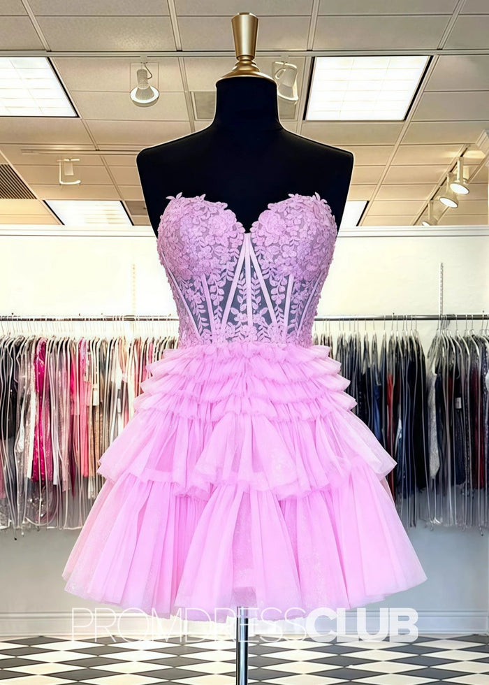 Shirley |Black Short Homecoming Dresses With A Line Sweetheart Tulle Ruffles - Price #price_variant_lowest# - Light Pink - PromDressClub