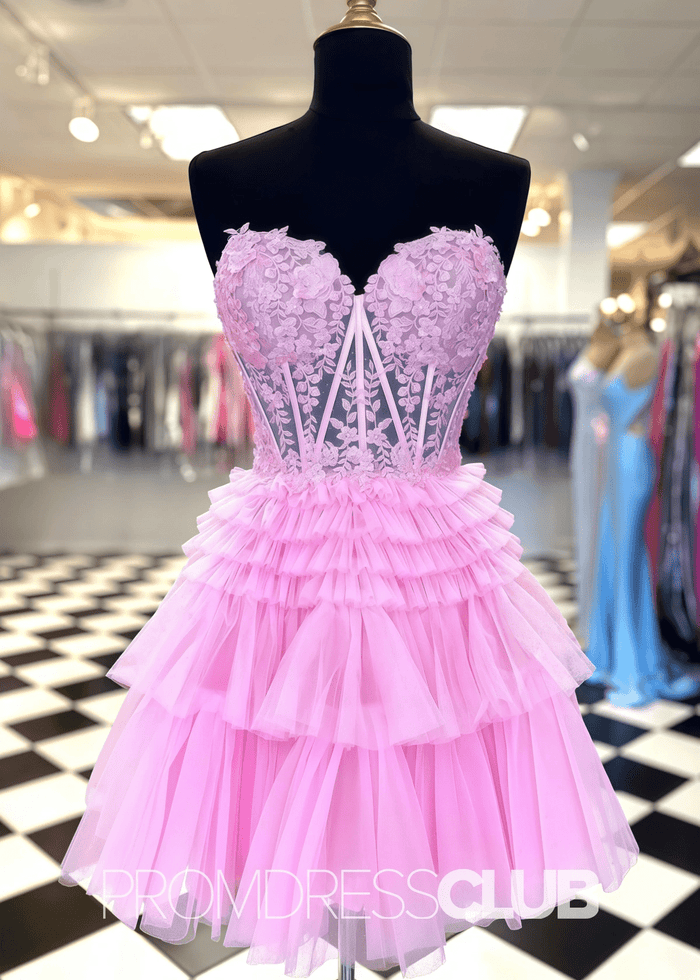 Shirley |Black Short Homecoming Dresses With A Line Sweetheart Tulle Ruffles - Price #price_variant_lowest# - Light Pink - PromDressClub