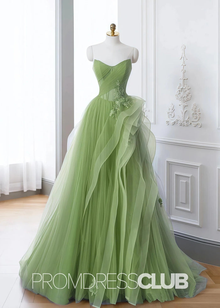 Sibyl |Green Lace Long Prom Dresses With A - Line Off Shoulder - Price #price_variant_lowest# - Green - PromDressClub