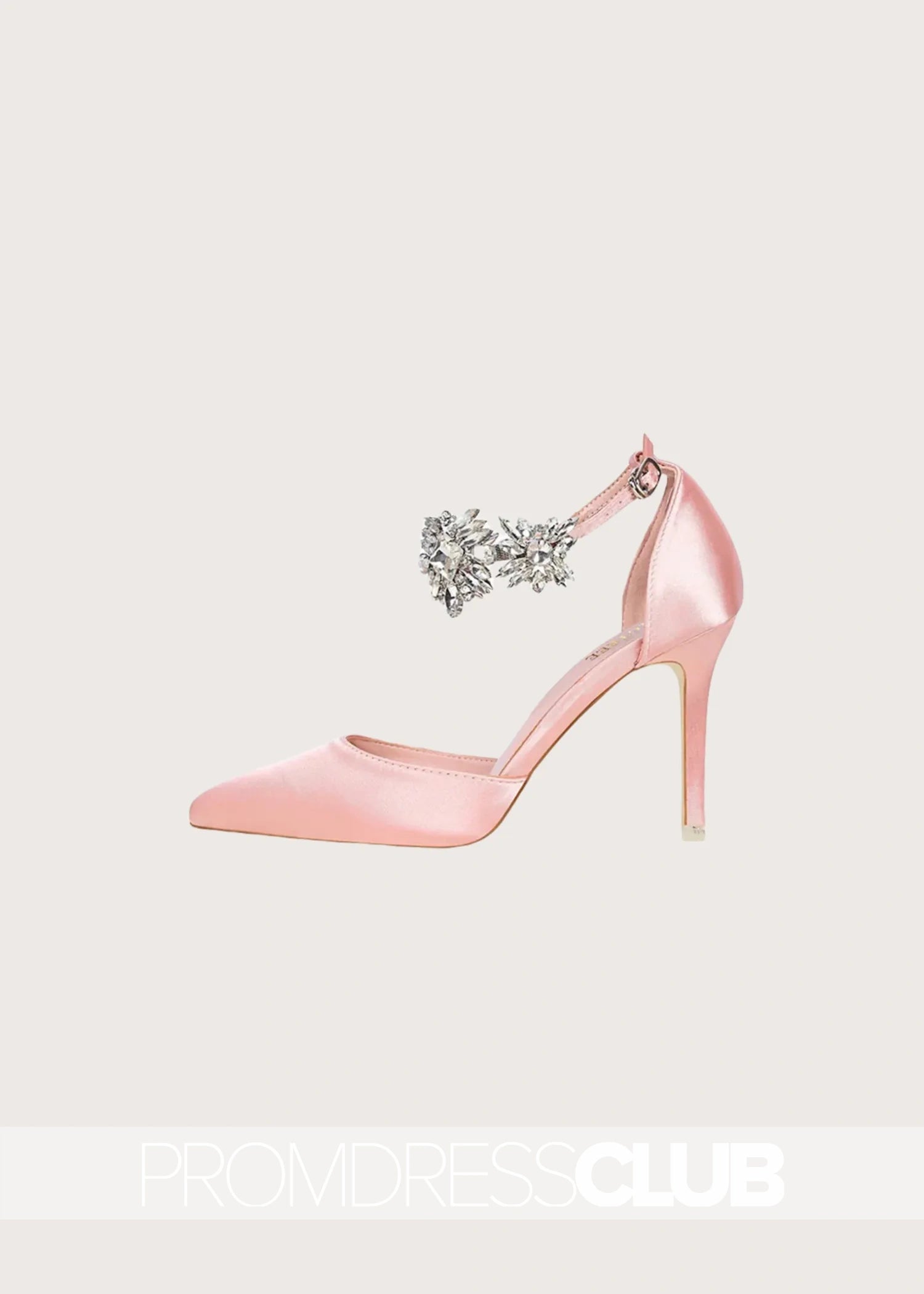 Silver Prom Heels with Ankle Strap Crystals - Pink - US4 - PromDressClub