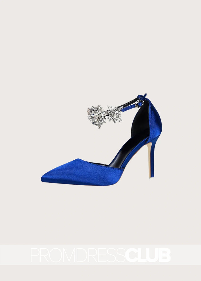 Silver Prom Heels with Ankle Strap Crystals - Price #price_variant_lowest# - Royal Blue - PromDressClub