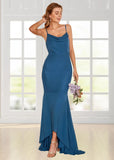 Sophia | A Line High - low Ink Blue Chiffon Long Bridesmaid Dress - Ink Blue - PROMDRESS Club