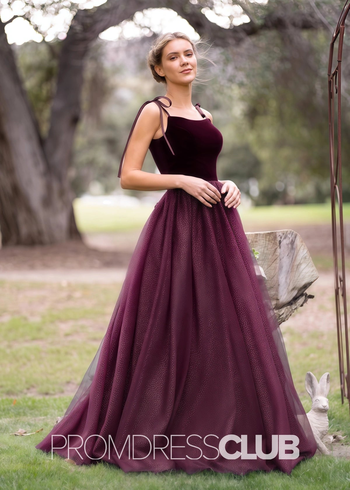 Sophia |Navy Blue Long Prom Dresses With A Line Spagatti Straps Velvet Tulle Floor Length - Burgundy - PromDressClub