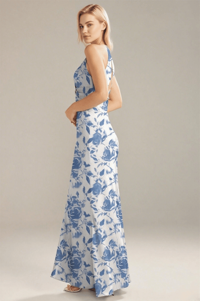 Special Moment Floral Pink Bridesmaid Dresses for Unforgettable Weddings - Blue Floral - PromDressClub