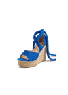 Step into Elegance with Versatile Black Suede Lace Up Wedge Heels – Your Go To Peep Toe High Heels Color Royal Blue