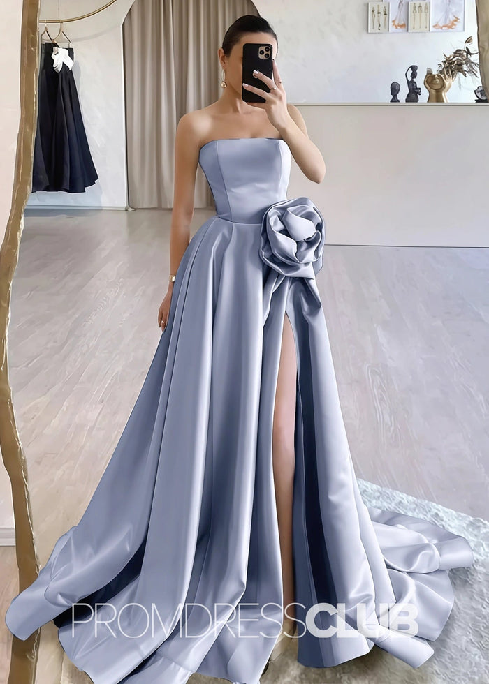 Harriet | Strapless Long Black Prom Dress - Light Blue - PromDressClub