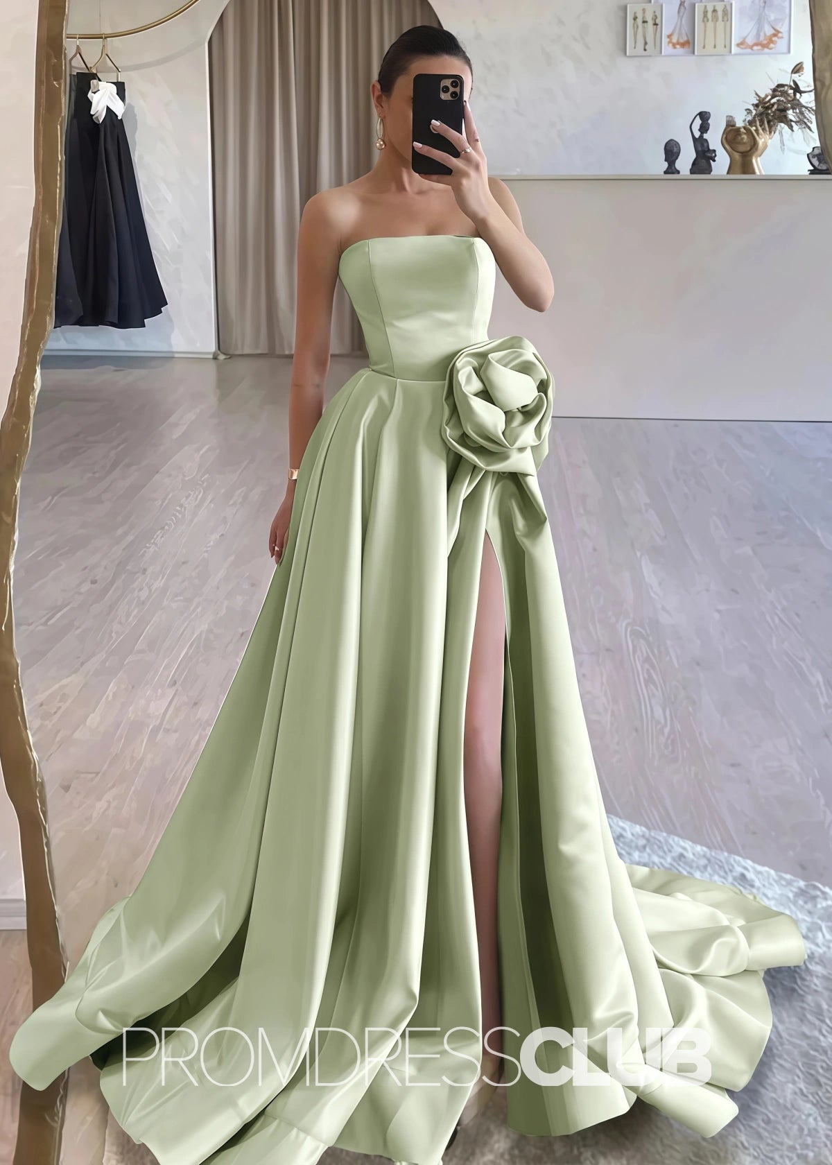 Strapless Long Black Prom Dress - Sage - PROMDRESS Club