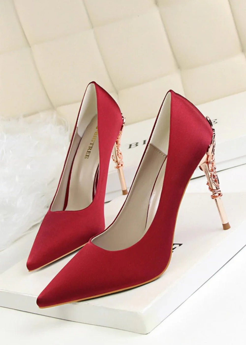 Stunning Burgundy and Red Pointed Toe Stiletto Heels - Elevate Your Style with Metal - Detailed Elegance - Burgundy - PromDressClub