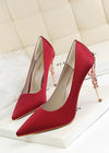 Stunning Burgundy and Red Pointed Toe Stiletto Heels - Elevate Your Style with Metal-Detailed Elegance Color Burgundy