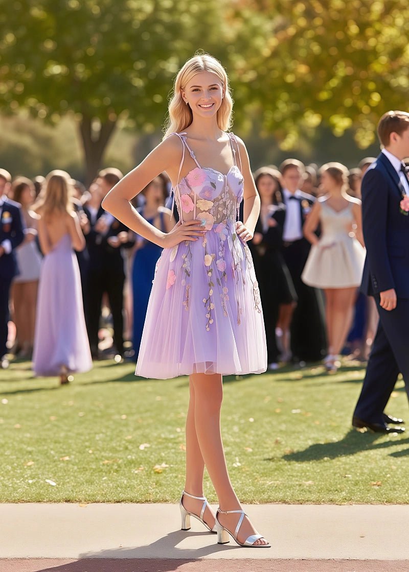 Stunning Grace Lavender Homecoming Dress with Flowers For Magical Dance Moments - Lavender Floral - PromDressClub