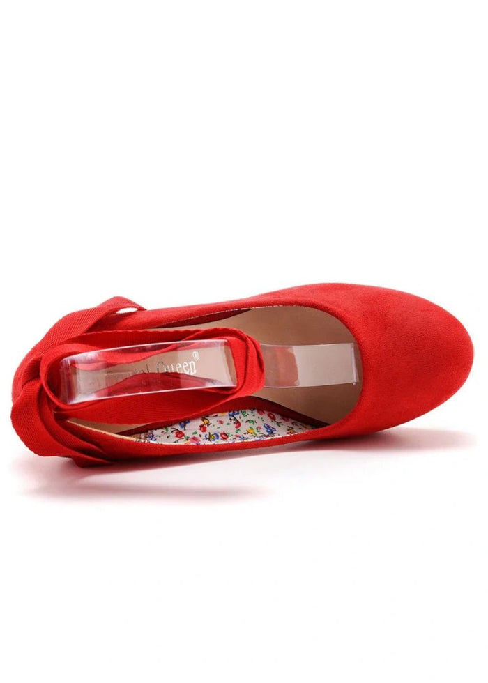 Stylish Black and Red Round Toe Platform Wedge Heels—Elevate Every Look with Trendy Versatility - Red - PromDressClub