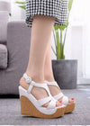 Stylish Black Platform Wedge Sandals & Versatile Peep Toe High Heels for Every Event Color White