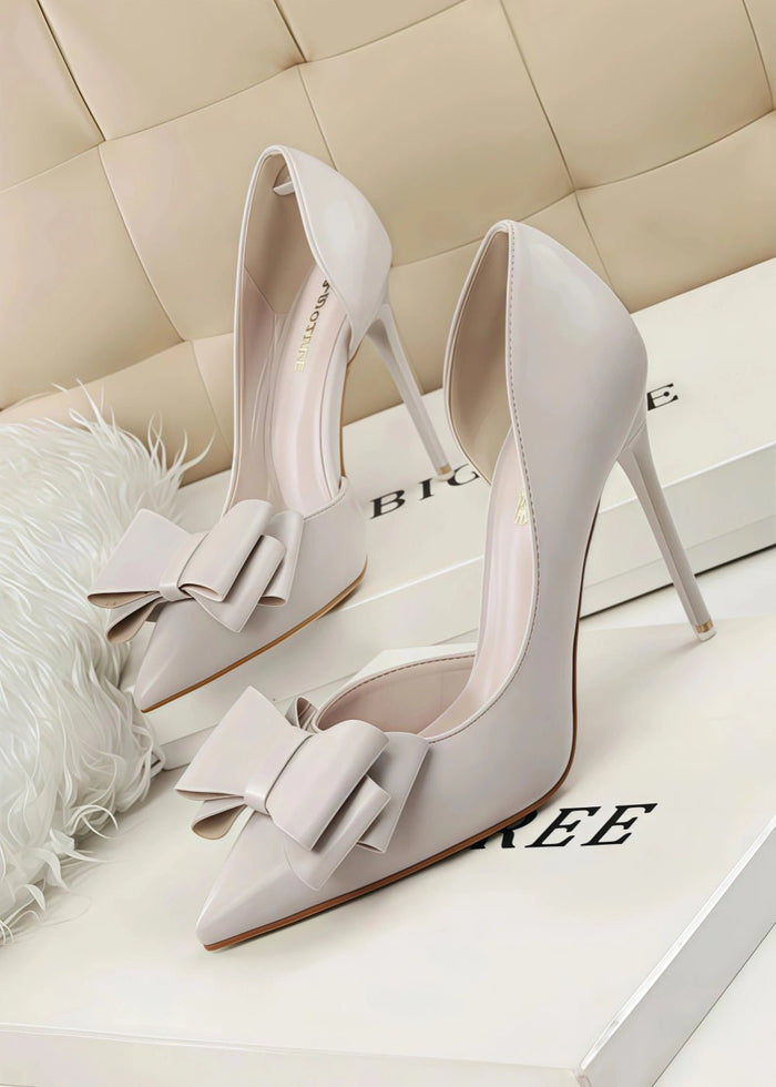 Stylish Light Blue and Pink High Heels Prom Shoes with Bow Detail – Perfect for Every Elegant Occasion! - Grey - PromDressClub