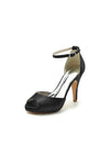 Stylish Navy Blue Satin High Heels Metallic Open Toe – Elevate Your Look with Stunning Colors! Color Black