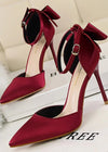 Stylish Pink Satin Prom Heels – Perfect Pointed Toe High Heels for Elegant Occasions Color Burgundy