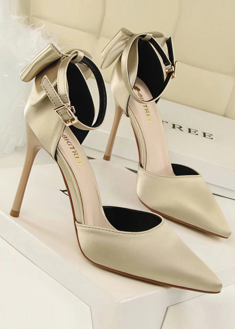 Stylish Pink Satin Prom Heels – Perfect Pointed Toe High Heels for Elegant Occasions - Champagne - PromDressClub