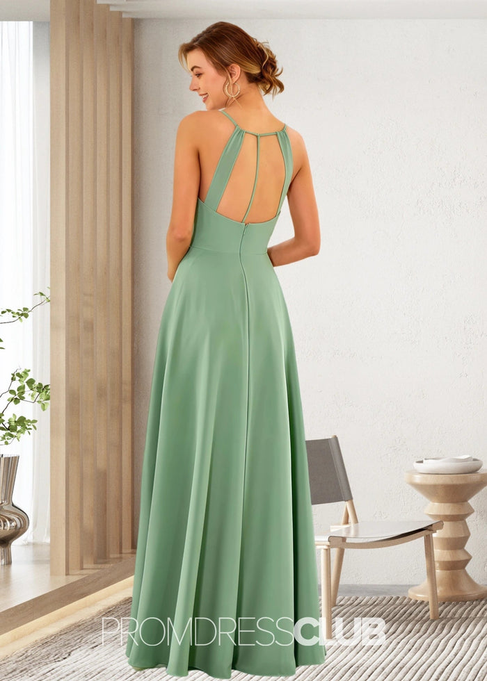Susie | A Line High Slit Sage Green Chiffon Long Bridesmaid Dress - Price #price_variant_lowest# - Sage - PromDressClub