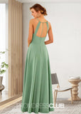 Susie | A Line High Slit Sage Green Chiffon Long Bridesmaid Dress - Sage - PROMDRESS Club